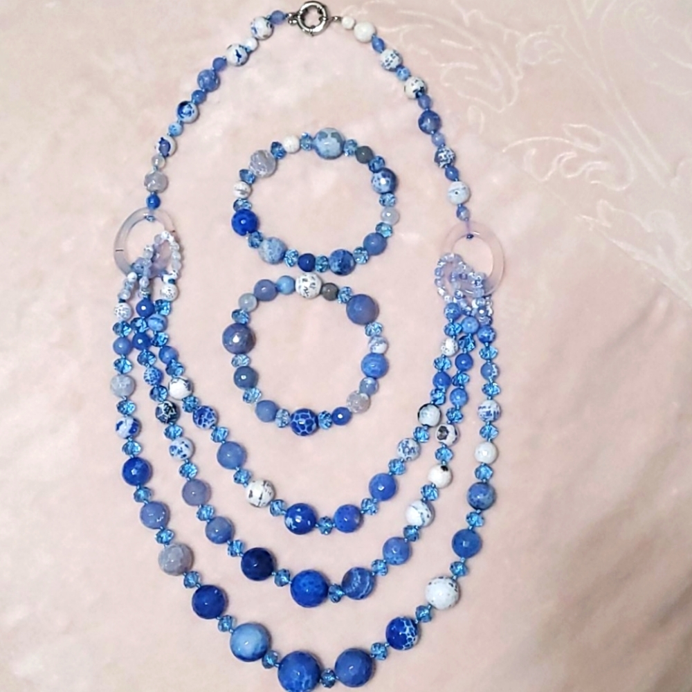 Blue Agate necklace & bracelets  24 in